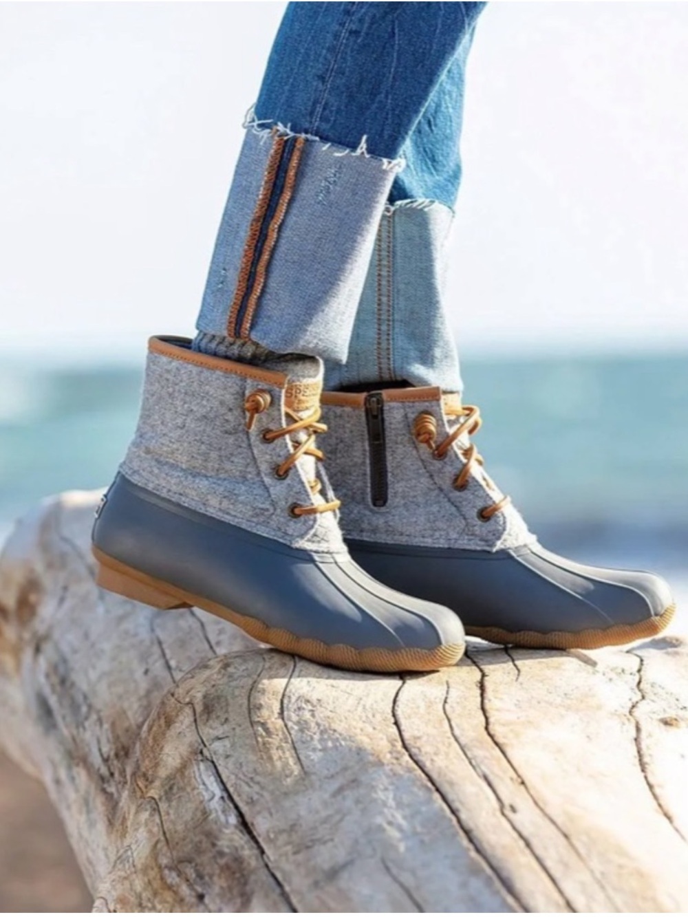 Sperry Saltwater Embossed Wool Duck Boot Dark Grey Women’s Size 7